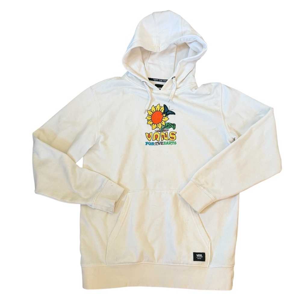 Vans For The Earth Hoodie Small White Sunflower Graphic‎ Pullover Sweatshirt Y2K